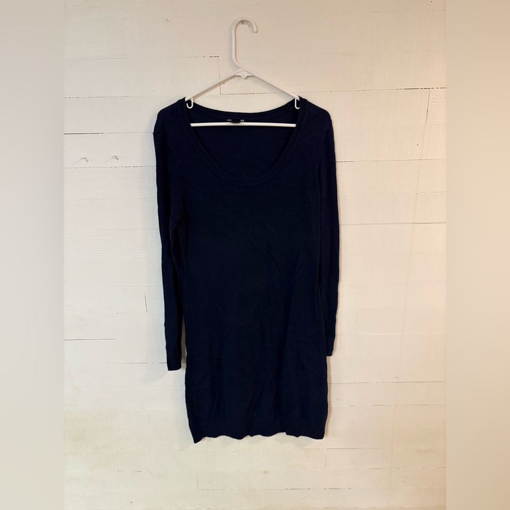 H&M Black Knit Sweater Dress Size Large Long Sleeve Viscose Blend
